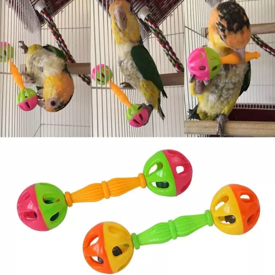 2Pcs Multi-Color Parrot Toy Rattle Birds Fun Exercise Plastic Double-Headed Bell