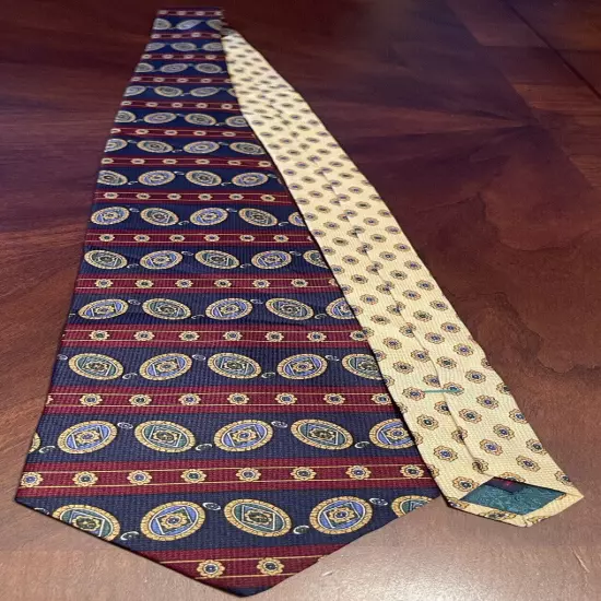 Tommy Hilfiger Blue Burgundy Gold 100% Silk Men’s Neck Tie Made In Usa