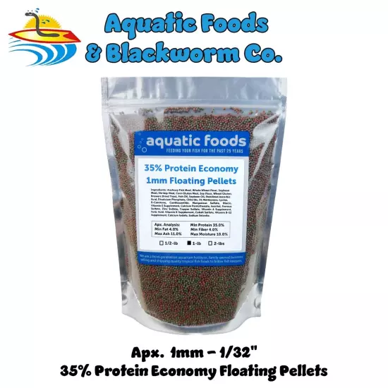 1mm - 1/32" 35% Protein Economy Floating Pellets for Tropicals & More. WL