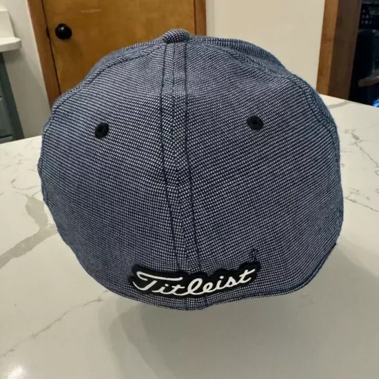 Titleist Hat Fitted Mens Small Medium Blue White Script Plain Logo Golf Cap