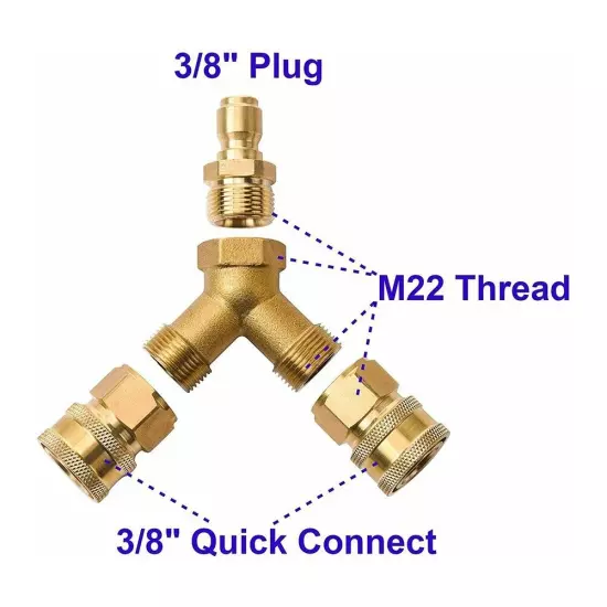 Pressure Washer Tee Splitter Coupler Brass 5000PSI Parts 100% Brand New