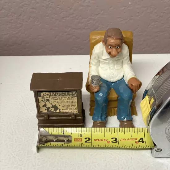 Vtg 1979 Wilton Cake Topper Dollhouse Retirement Old Man Chair Beer Muscles TV