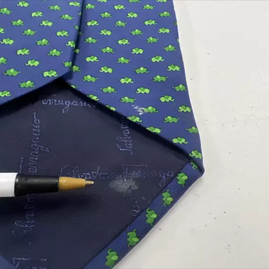 Salvatore Ferragamo Men's Navy Blue & Green Elephant Silk Neck Tie $295