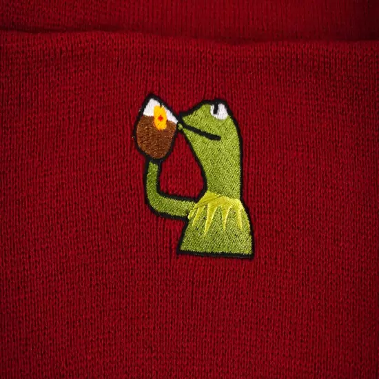 Kermit The Frog Sipping On Tea Gray & Red Beanie - One Size Fits All Lot of 55