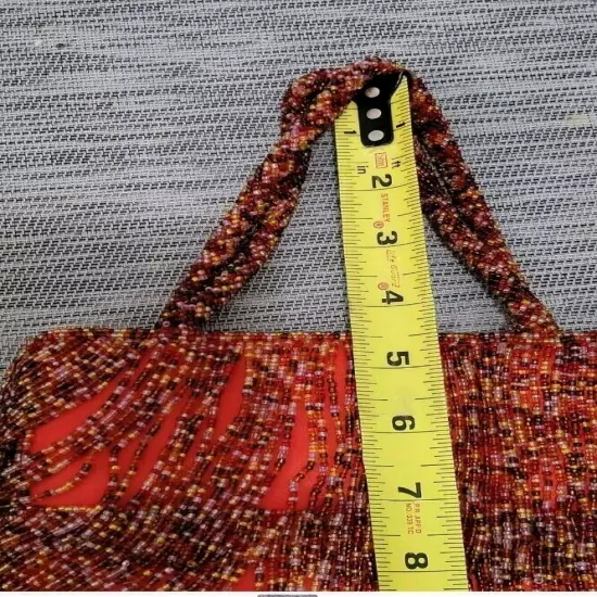 Express Beaded Purse / Handbag Double Handle Fringed Floral Red