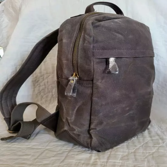 BANANA REPUBLIC Waxed Canvas & Leather Backpack Bag Taupe Brown NWT