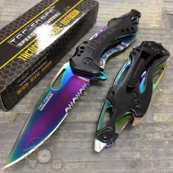 Tac Force Half Serrated Rainbow Blade Tactical Spring Assisted Pocketknife