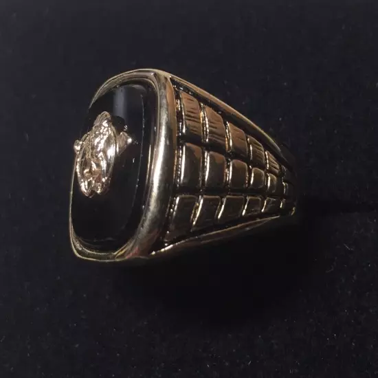 Vintage 18K HGE Gold Plated Shriner Black Mens Ring Size 12 NOS