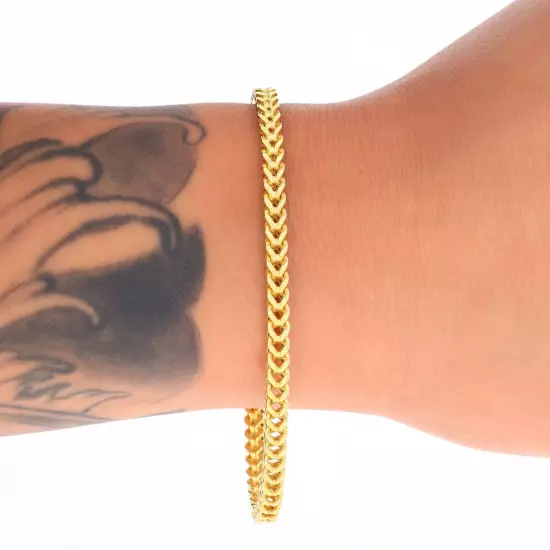 14k Yellow Gold 4mm Franco Box Bracelet Chain Mens Womens 7" 7.5" 8" 8.5" 9"