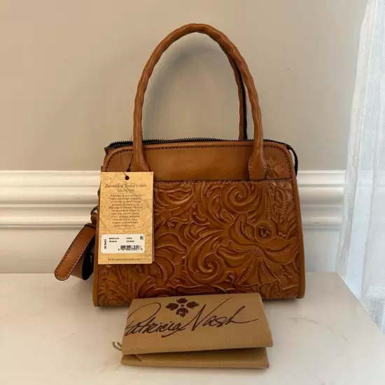 NWT Patricia Nash Burnished Tooled Colors Paris Cognac Brown Crossbody Handbag