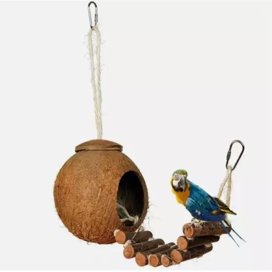 Pet Daily Kit Natural Coconut Shell Bird Nest With Ladder Pet Bird Cage Toys hot