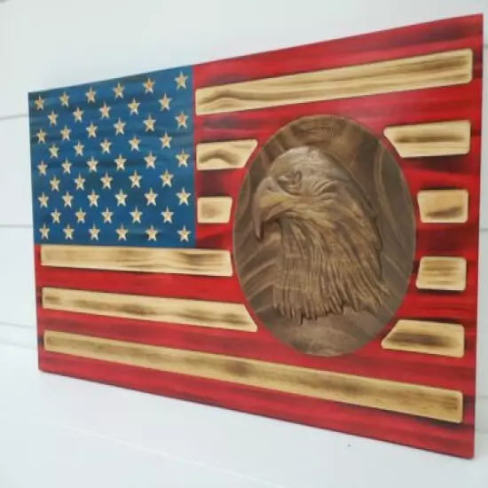 19" Rustic American Flag engraved 3D eagle gun storage safe concealment cabinet