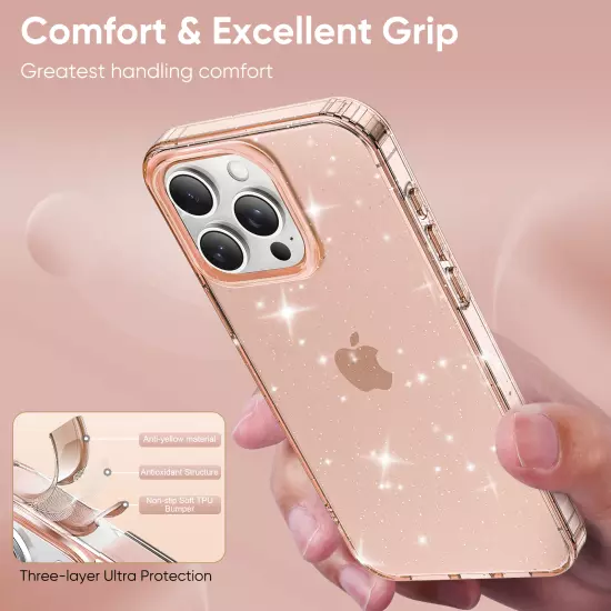 For iPhone 16 Pro Max 15 14 13 12 11 Slim Glitter Transparent Clear Phone Case