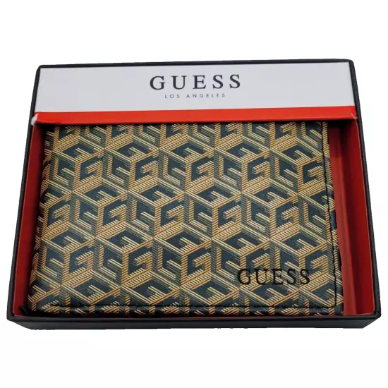 Guess Leather Eberlo Billfold Wallet Men's Green 31GO220111 with Gift Box