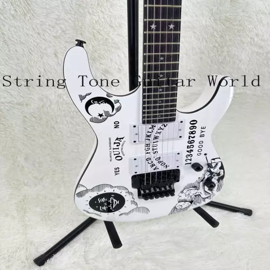 Custom Solid White Ouija ST Electric Guitar Basswood Body Floyd Rose Black Part