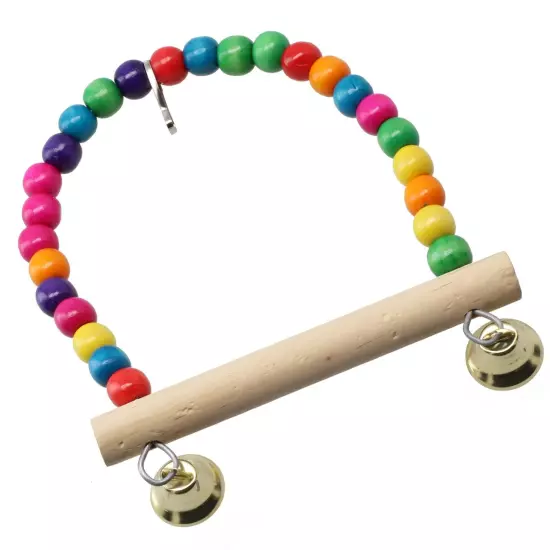 Natural Perch Parrot Swing Toy with Colorful Beads Encourage Bird's Playfulness