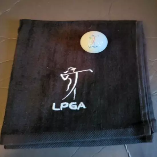 LPGA Embroidered Golf Sport Towel & Ball 16x18 Black 