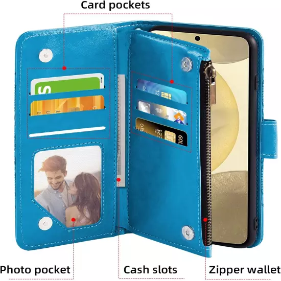 Phone Case for Samsung Galaxy S24 5G Wallet Cover with Tempered Glass Screen Pro