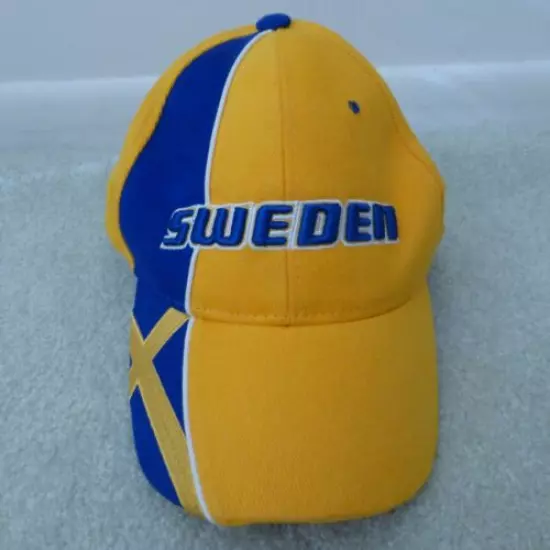 MYRTLE BEACH LABEL YELLOW SWEDEN GOLF BASEBALL CAP HAT HOOK AND LOOP STRAP EUC