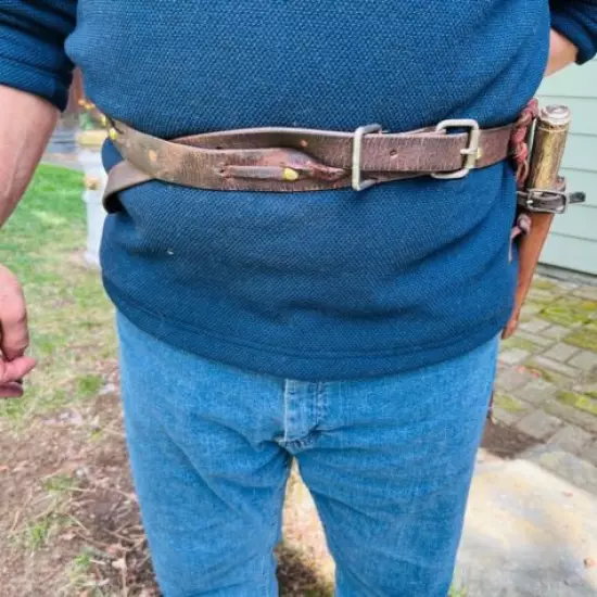 Mountain Man Heavy Leather Rendezvous Belt, Copper & Brass Rivets, Steel Buckle