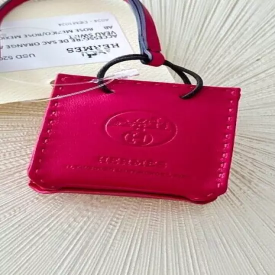 BWT HERMES MILO LAMBSKIN ROSE MEXICO PINK SHOPPING BAG CHARM