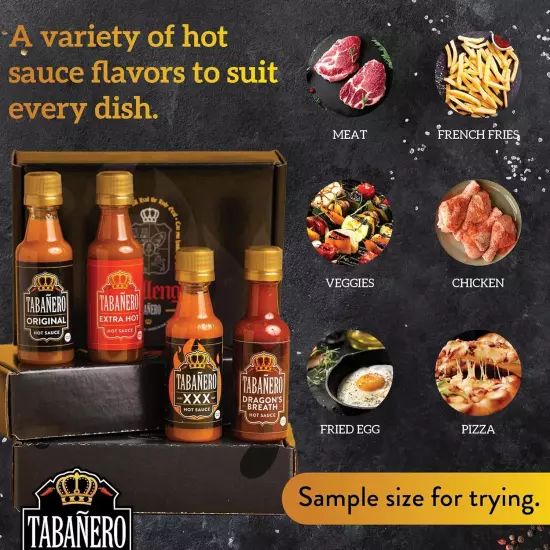 Mini Hot Sauce Challenge Box by Tabañero, Original, Extra Hot, XXX &... 