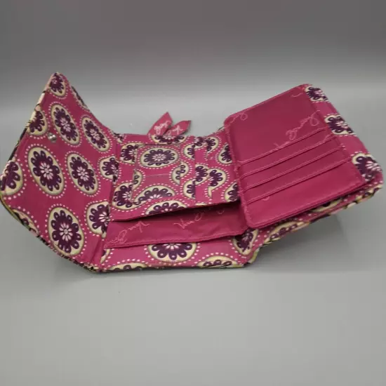 Vera Bradley Very Berry Paisley Tri-Fold Wallet, Zippered Pocket