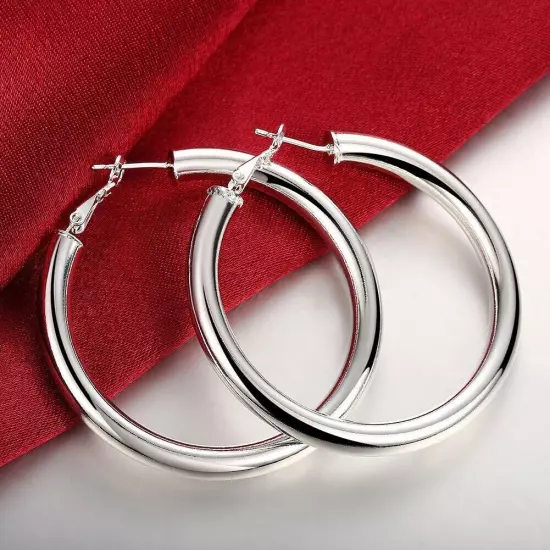 New 925-Sterling Silver Filled Women's Elegant Round Hoop Earrings gift for her