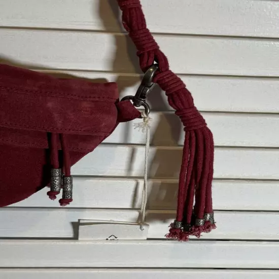 Free People Sweet Talker Red Suede Sling Bag Braided Strap Beaded Tassel NWT $88