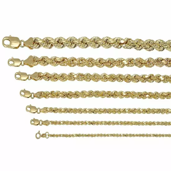 Real 10K Yellow Gold 2mm-7mm D/Cut Rope Chain Pendant Necklace 7"- 30" Hollow