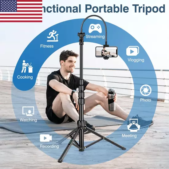 88" Tripod for Iphone, Phone Tripod with Gooseneck and Remote, Portable Cell Ph