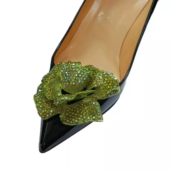 Light Green Color Rose Rhinestone Shoe Clips, Clips for Shoes, Shoe Accessories