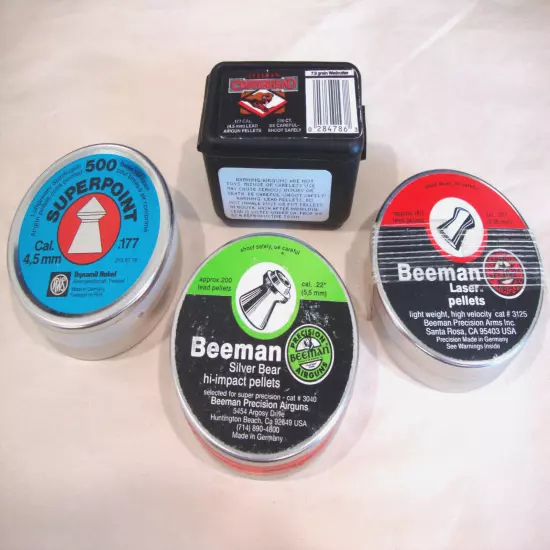 LOT OF BEEMAN AND RWS AIR GUN PELLETS CAL. 22 & .177, HUNTING OR TARGET SHOOTING