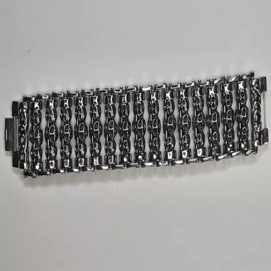 Men Silver Stainless Steel Bracelet Skull Chain Link Biker Goth 8.5"L x 1.25"W