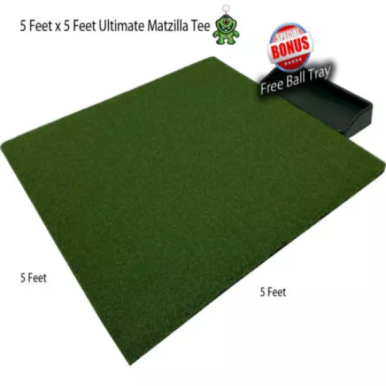 5' x 5' Elite Wood Tee Grass Golf Mat Chipping Driving Range Practice Ball Tray