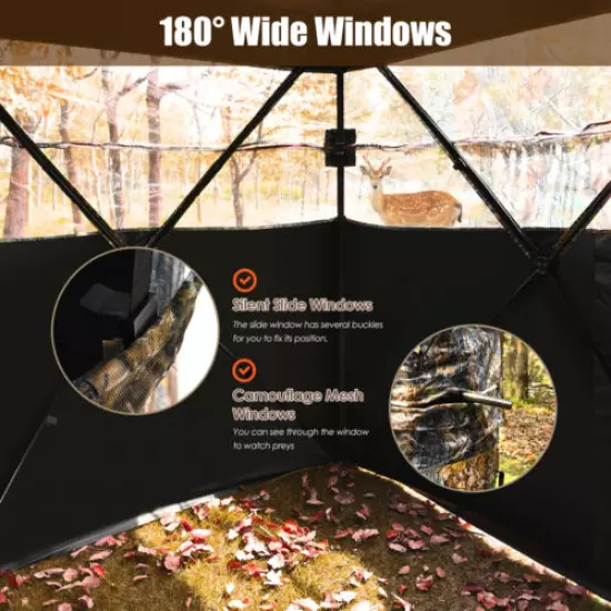 Portable 3 Person Hunting Blind Surround View Pop-Up Tent w/ Slide Mesh Window