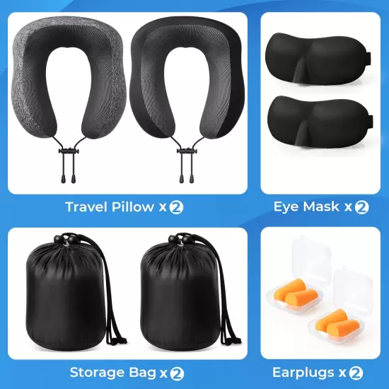 Travel Pillow, 2 Pack Travel Pillows for Sleeping Airplane, Removable Cover Neck