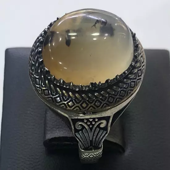 Agate Ring Men Silver 925,Yemen,Aqeeq,Rare,Royal,Luxuryخاتم عقيق يمني طحلبي