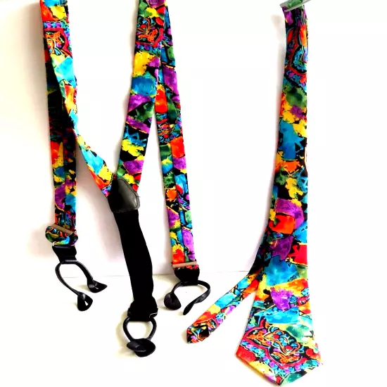 Men's Suspenders & Matching Tie Set -Pyscodelic silk