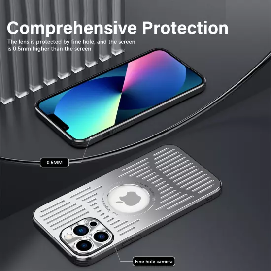 For iPhone 15 16 Pro Max 14 13 12 Magsafe Metal Shockproof Heat Dissipation Case