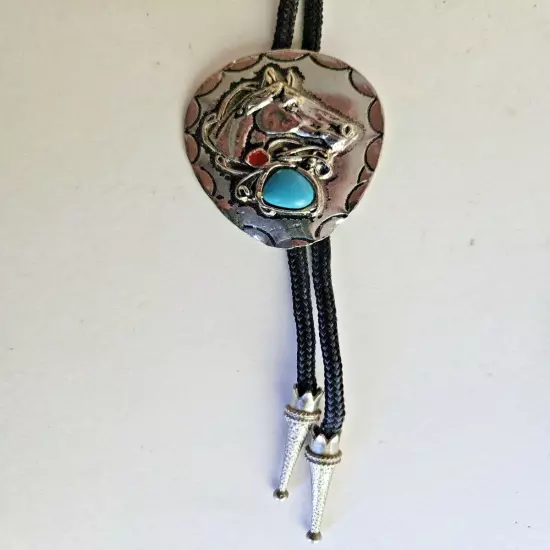 Horse Bolo Silver Tone Turquoise Color Stone Adjustable Western Navajo