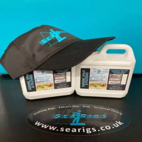 Searigs 100% Pure Fish Oil 2 x 1ltr Bait Attractant For Sea Fishing Free Cap 