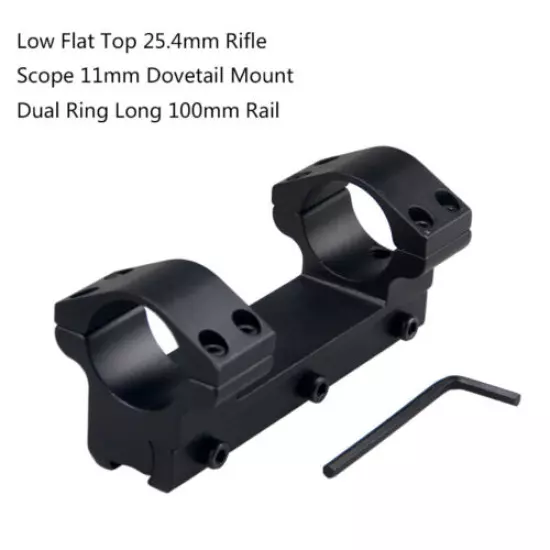 25.4mm 11mm Rifle Scope Dovetail Mount Dual Ring Long 100mm Rail Low Flat