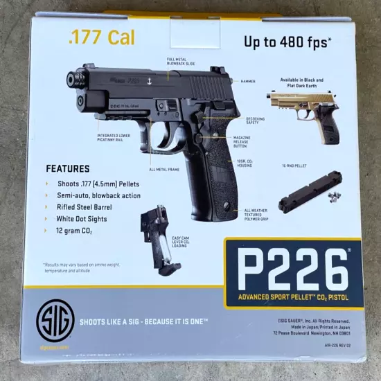 Authentic Sig P226 CO2 Pellet Pistol 480fps .177cal - BLK New Unopened Box