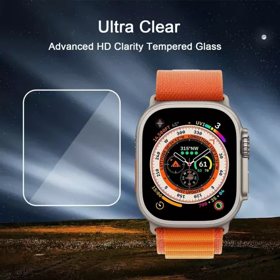 For Apple Watch Ultra 2 49mm Tempered Glass Screen Protector Clear Black Cover