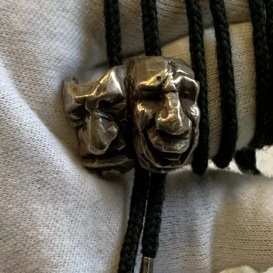 Handmade Sterling Silver Bolo Tie 35" Comedy & Tragedy Masks 27.7g Jewelry Slide