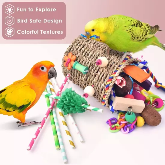 Bird Toys, Parakeet Toys Bird Grass Basket Cockatiel Forgaging Toys Conure Sh...