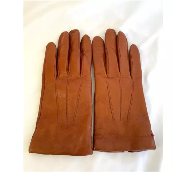 Sermoneta Leather Cashmere Lined Gloves 674, Size 7, Cognac Brown 