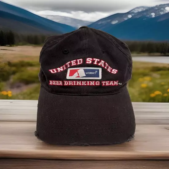 USBDT Cap United States Beer Drinking Team Adjustable Distressed Black Hat EUC