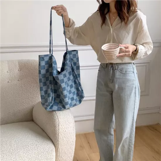 Women's Lightweight Canvas Bags Cotton Denim Tote Shopper Purse Shoulder Handbag